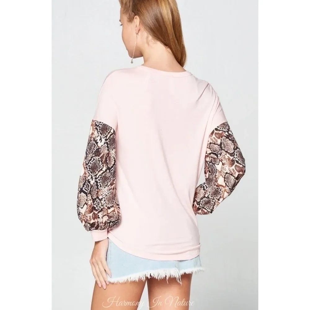 Pink Snakeskin Print Sleeve Top - Picture 6 of 6